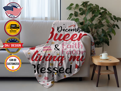Personalized Christmas Blanket, Custom Baby Pink Christmas Blanket, December Girl Blanket, Christmas Girl Blanket, Birthday Christmas Gift