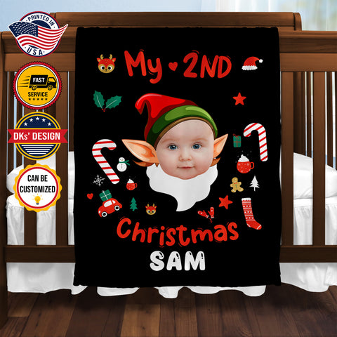 Image of Personalized Birthday Blanket, Custom Baby Blanket, 2ND Elf Christmas Blanket, Baby Elf Blanket, Second Christmas Blanket, Christmas Gift
