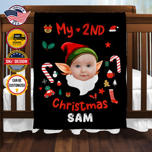 USA Printed Custom Blanket, 2ND Elf Christmas Blanket, Personalized Blanket, Christmas Baby Blanket, Baby Second Christmas Blanket, Toddler Xmas Gift Sherpa Blanket, Fleece Blanket