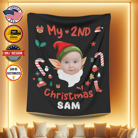Image of Personalized Birthday Blanket, Custom Baby Blanket, 2ND Elf Christmas Blanket, Baby Elf Blanket, Second Christmas Blanket, Christmas Gift