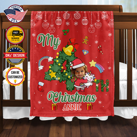 Image of Personalized Baby Christmas Blanket, Custom My 4th Christmas Blanket, 4th Christmas Girl Blanket, Christmas Blanket, Baby Girl, Christmas Gift