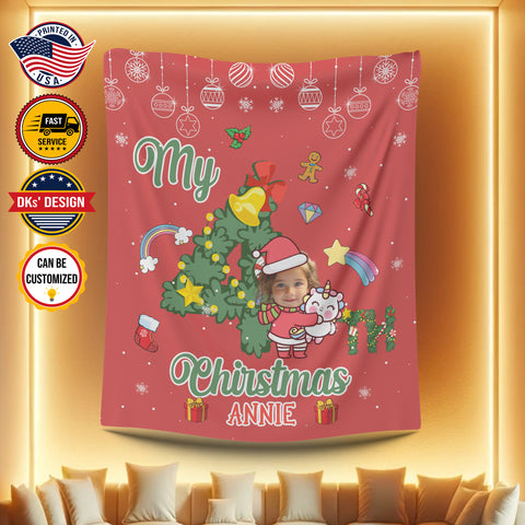 Image of Personalized Baby Christmas Blanket, Custom My 4th Christmas Blanket, 4th Christmas Girl Blanket, Christmas Blanket, Baby Girl, Christmas Gift