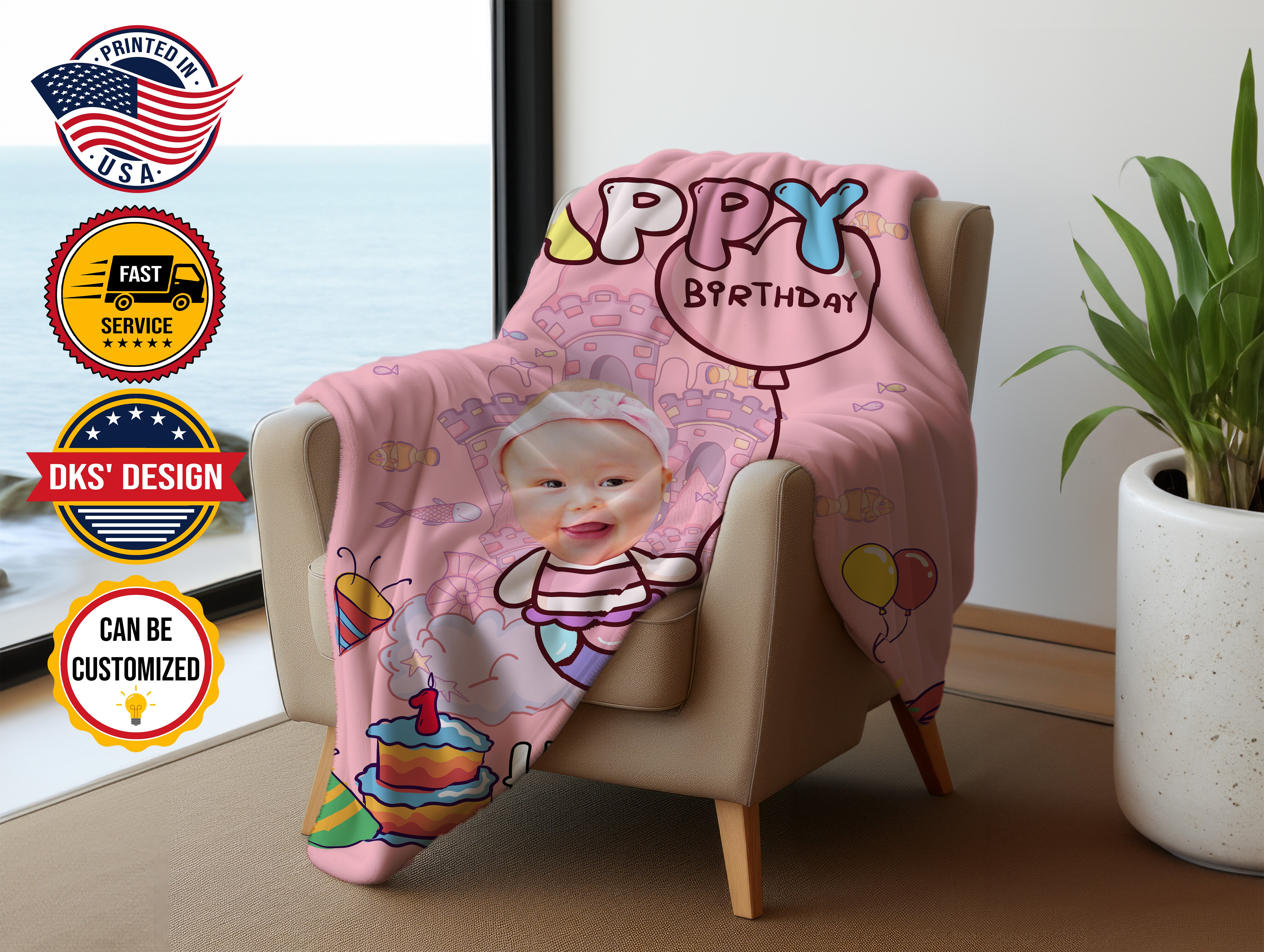 Personalized Birthday Blanket, Custom Baby Name Blanket, Happy Mermaid Birthday Blanket, Mermaid Baby Blanket, Baby blanket, Birthday gift