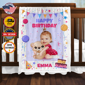 USA Printed Custom Blanket, Girl Happy Birthday Blanket, Personalized Blanket, Baby Birthday Blanket, Baby Girl Blanket, Custom Name And Photo Blanket, Birthday Gift,  Baby Shower Gift Sherpa Blanket, Fleece Blanket