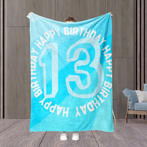 USA Printed Custom Birthday Blanket, Happy Birthday 13th Blue Blanket, Kids Blanket, Teen Birthday Gift Blanket, Custom Blanket, Personalized Sherpa Blanket, Fleece Blanket for Son for Daughter