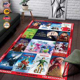 Personalized Christmas Rug, Christmas Kid's Movies, Christmas Area Rug, Home Carpet, Mat, Home Decor Livingroom Family Room Rugs for Holidays