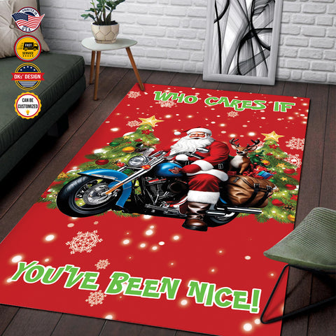 Image of Personalized Christmas Rug, Santa Rides A Motorcycle Who Cares If You've Been Nice, Christmas Area Rug, Rugs for Holidays, Christmas Gifts