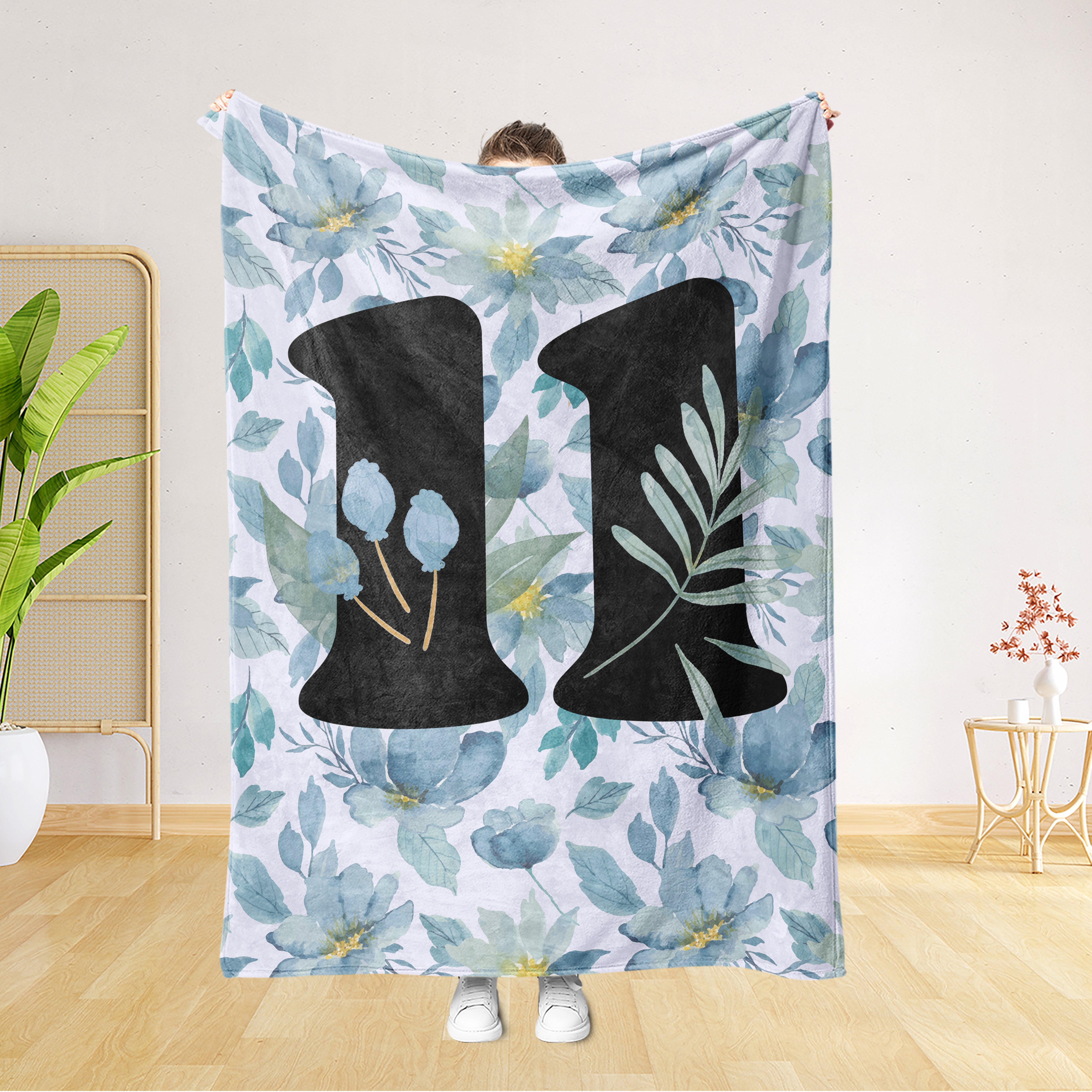Personalized Birthday 11th Flowers Blanket, Kids Blanket, 11 Years Old Teen Birthday Gift Blanket, Custom Blanket, Birthday Gift