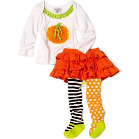 Mud Pie Baby Girl Halloween Pumpkin Skirt Tight 2pc Set 12/18M