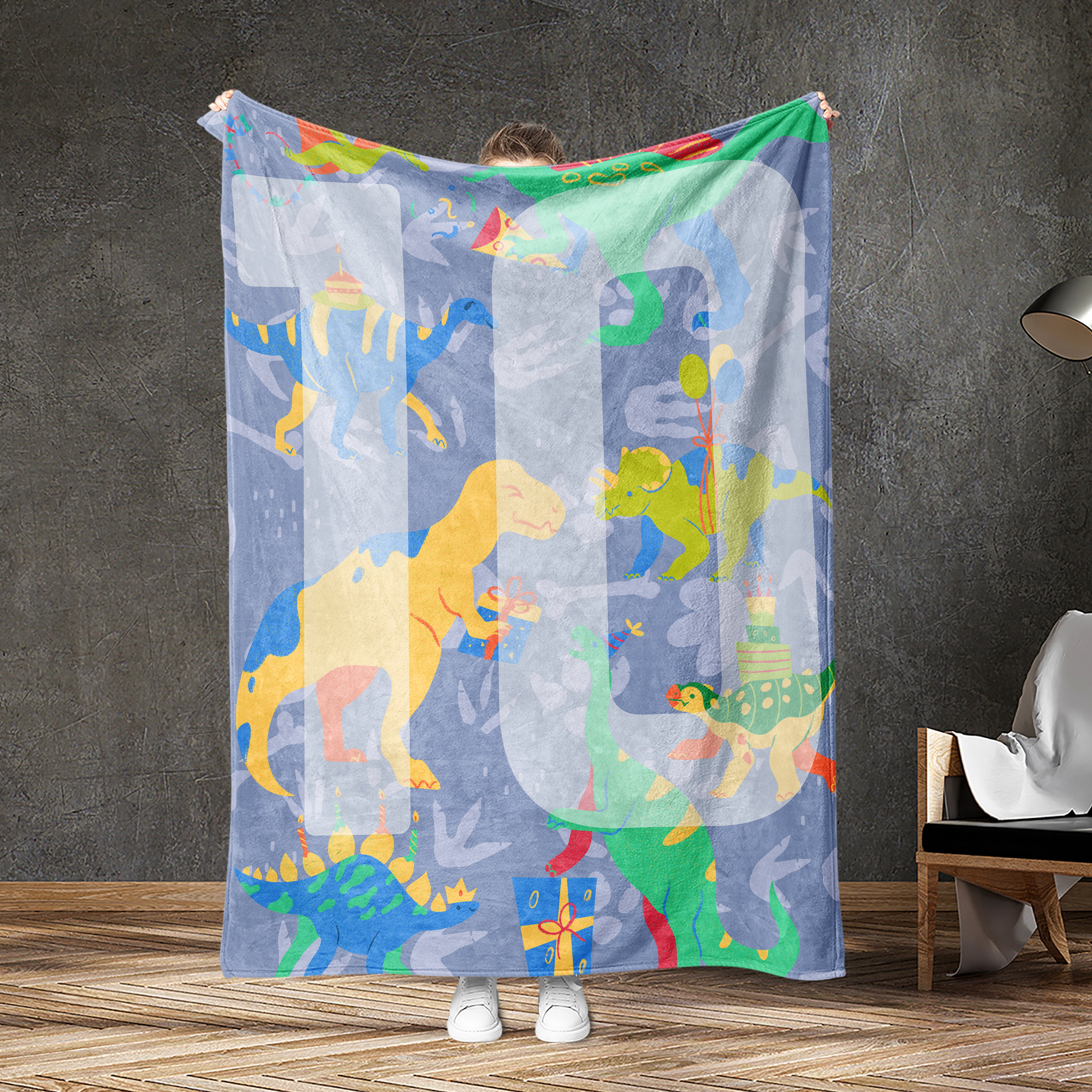 Personalized Birthday Baby Dinosaur Blanket, Kids Blanket, 10 Years Old Teen Birthday Gift Blanket, Custom Blanket, Birthday Gift