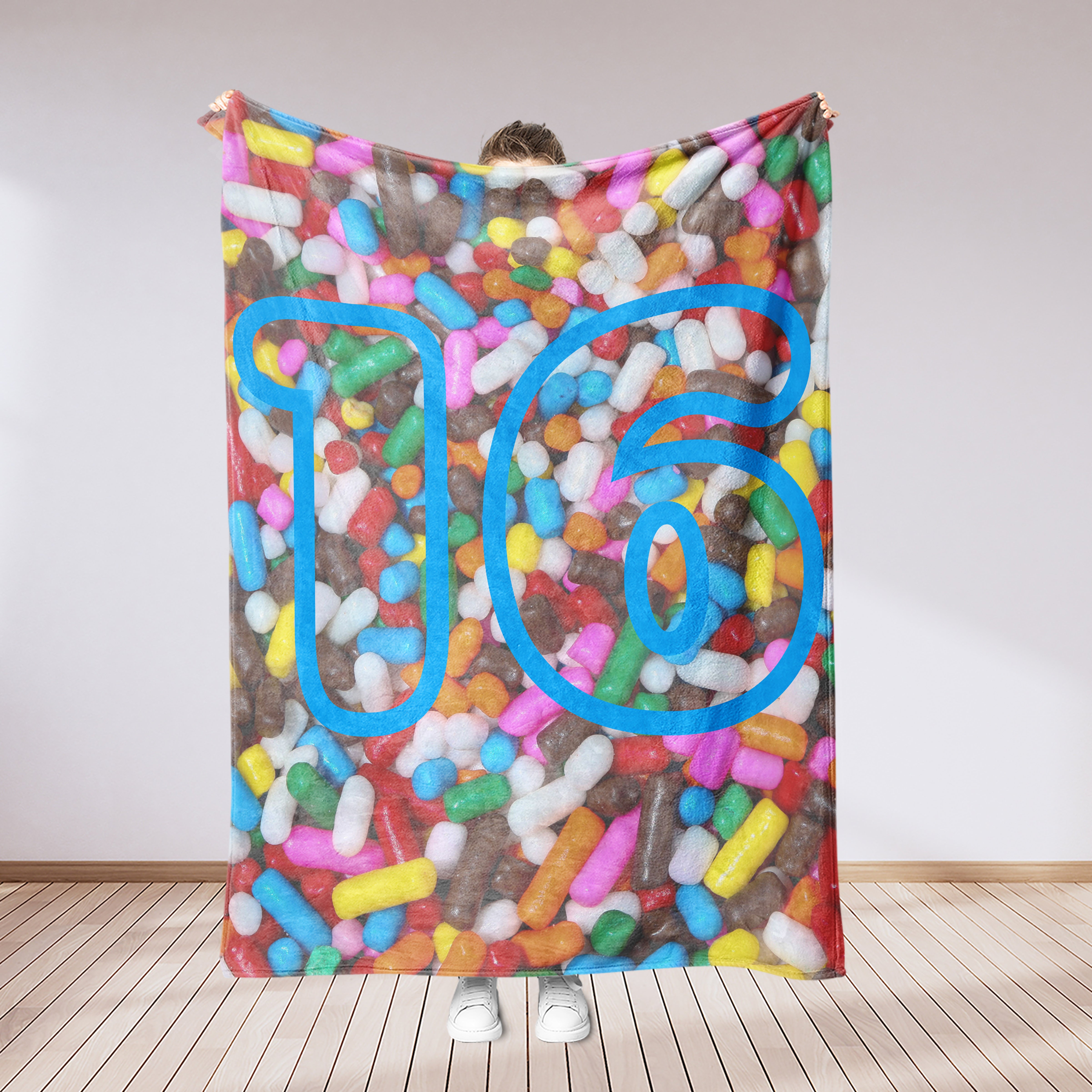 Personalized Birthday 16th Candy Blanket, Kids Blanket, 16 Years Old Teen Birthday Gift Blanket, Custom Blanket, Birthday Gift