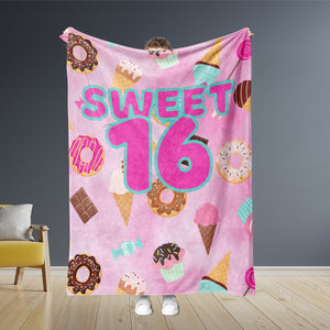 USA Printed Custom Birthday Blanket, Birthday Sweet 16 Girl Blanket, 16 Years Old Kids Blanket, Birthday Gift Blanket, Custom Blanket, Personalized Sherpa Blanket, Fleece Blanket for Girl for Daughter