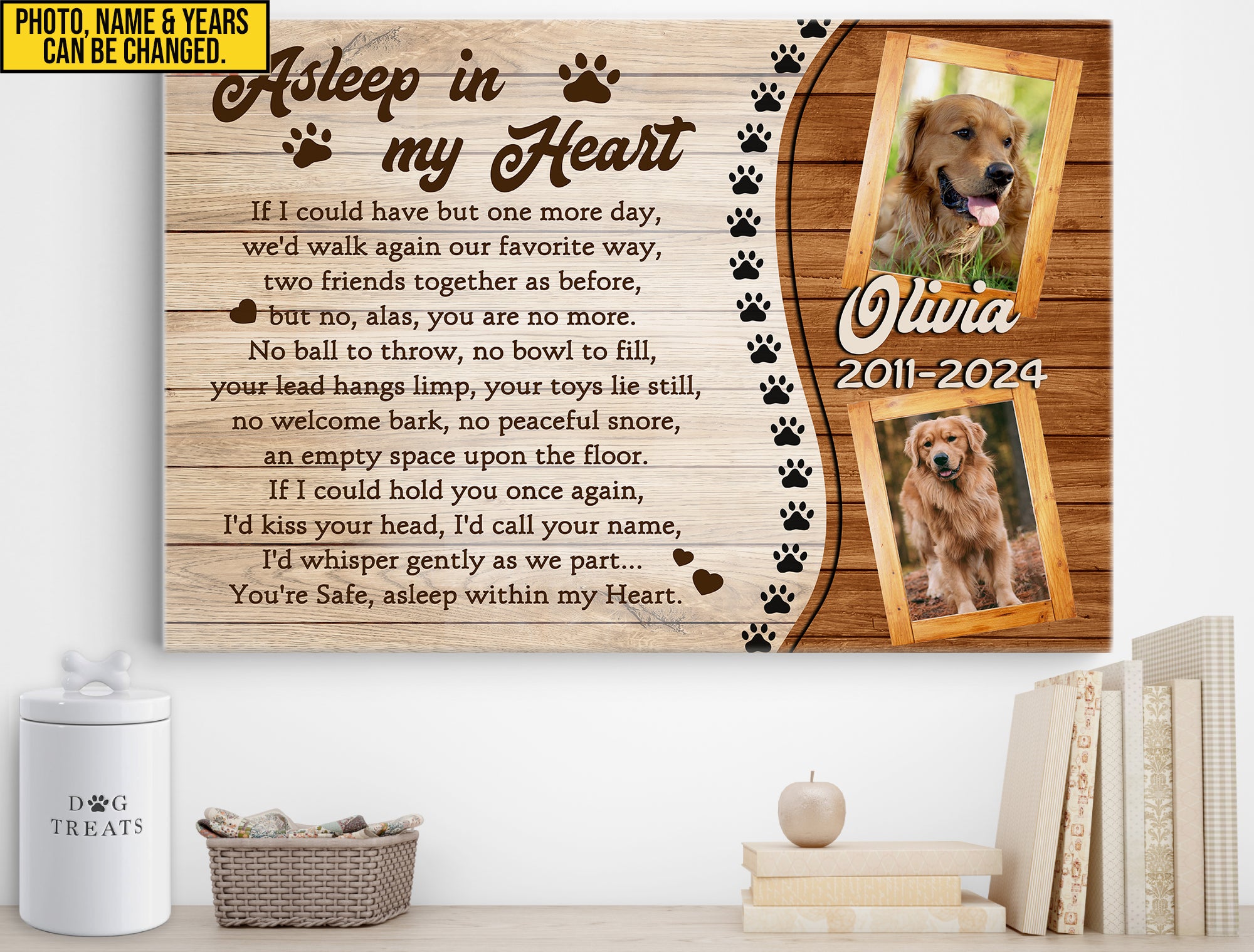 Personalized Pet Memorial Photo Canvas, Asleep In My Heart Canvas, Sympathy Gifts, Dog Gifts, Dog Memorial Photo Gift