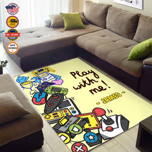 Personalized Game Rug, Game Play With Me Area Rug, Game Area Rug for Gamer, Gaming Rugs Gift for Son for Boy, Room Rugs