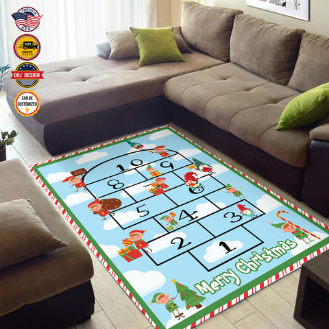 Image of Personalized Christmas Rug, Christmas Elf Game, Christmas Area Rug, Home Carpet, Mat, Home Decor Livingroom Family Room Rugs for Holidays