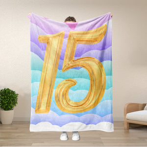 USA Printed Custom Birthday Blanket, Birthday 15th Pastel Cloud Blanket, Kids Blanket, 15 Years Old Teen Birthday Gift Blanket, Custom Blanket, Personalized Sherpa Blanket, Fleece Blanket for Son for Daughter