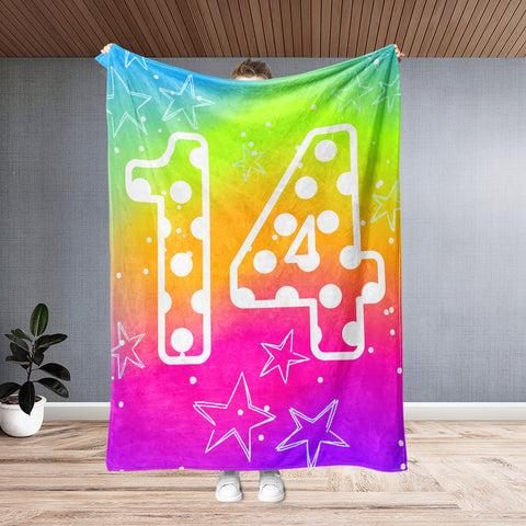 Personalized Birthday 14th Colorful Rainbow Blanket, Kids Blanket, 14 Years Old Teen Birthday Gift Blanket, Custom Blanket, Birthday Gift