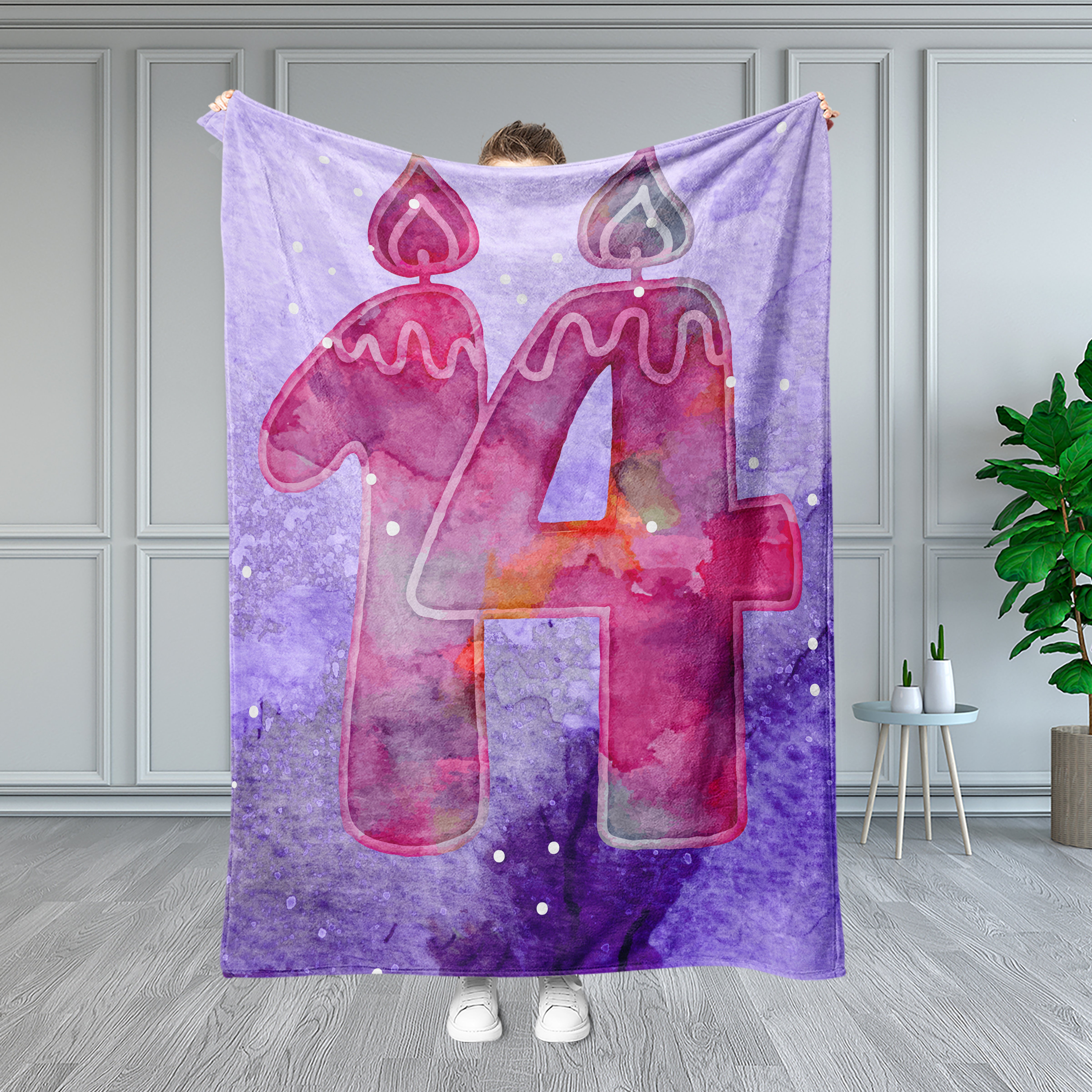 Personalized 14th Birthday Purple Blanket, Custom Kids Blanket, 14 Years Old Teen Birthday Gift Blanket, Baby Birthday Blanket, Birthday Gift