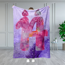 Personalized 14th Birthday Purple Blanket, Custom Kids Blanket, 14 Years Old Teen Birthday Gift Blanket, Baby Birthday Blanket, Birthday Gift