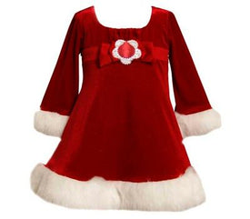 Bonnie Jean Girls Glitter Stretch Velvet Empire Waist With Faux Fur Trim Dress