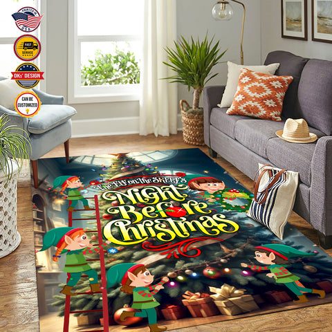 Image of USA Printed Christmas Rug | Elf On The Shelf Night Before Christmas Area Rug | ELF Christmas Area Rug, Home Carpet, Mat, Home Decor Livingroom Family Room Rugs for Holidays