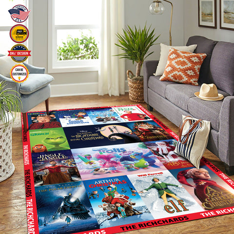 Image of USA Printed Christmas Rug | Christmas Kid's Movies | Christmas Area Rug, Home Carpet, Mat, Home Decor Livingroom Family Room Rugs for Holidays