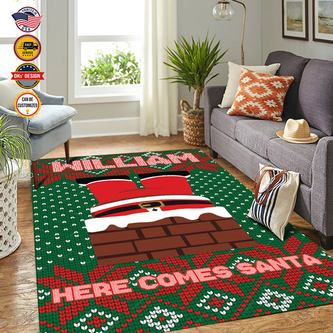 Image of USA Printed Christmas Rug | Here Comes Santa | Christmas Area Rug, Home Carpet, Mat, Home Decor Livingroom Family Room Rugs for Holidays
