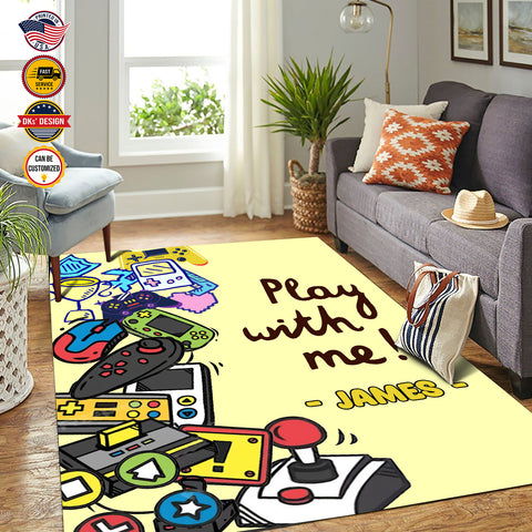 Image of Personalized Game Rug, Game Play With Me Area Rug, Game Area Rug for Gamer, Gaming Rugs Gift for Son for Boy, Room Rugs