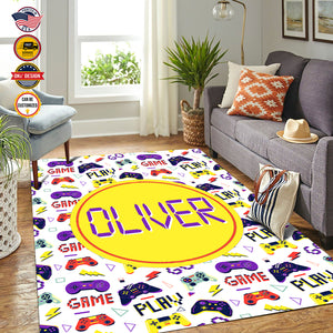 Personalized Game Rug, White Game Pattern Area Rug, Game Area Rug for Gamer, Gaming Rugs Gift for Son for Boy, Room Rugs