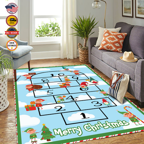 Image of USA Printed Christmas Rug | Christmas Elf Game | Christmas Area Rug, Home Carpet, Mat, Home Decor Livingroom Family Room Rugs for Holidays
