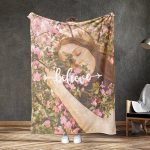 Personalized Believe Girl Flowers Blanket, Adult Kids Blanket, Birthday Gift Blanket, Custom Blanket, Personalized Sherpa Blanket, Fleece Blanket