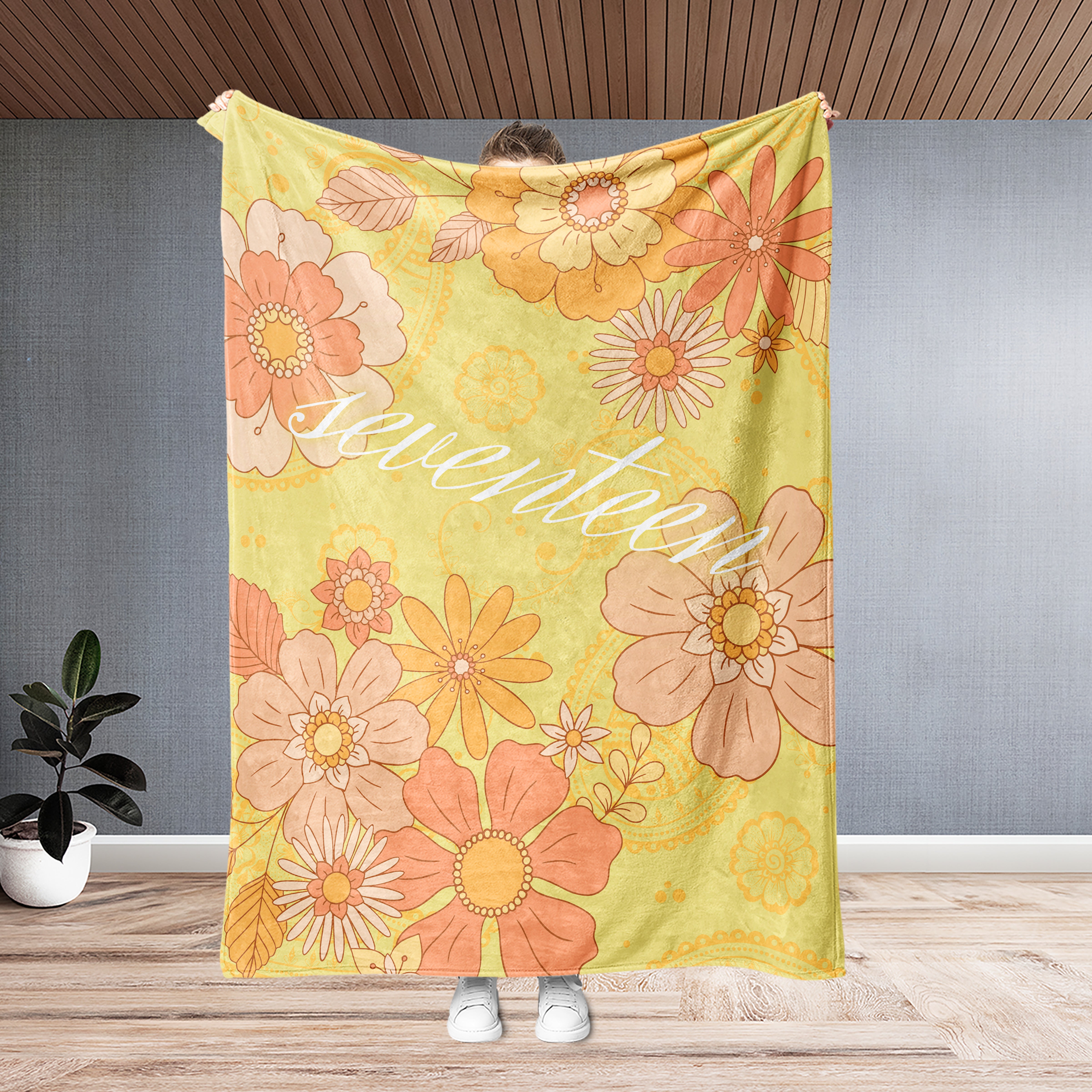 Personalized Birthday Seventeen Girl Flower Blanket, 17 Years Old Blanket, Birthday Gift Blanket, Custom Birthday Blanket, Birthday Gift