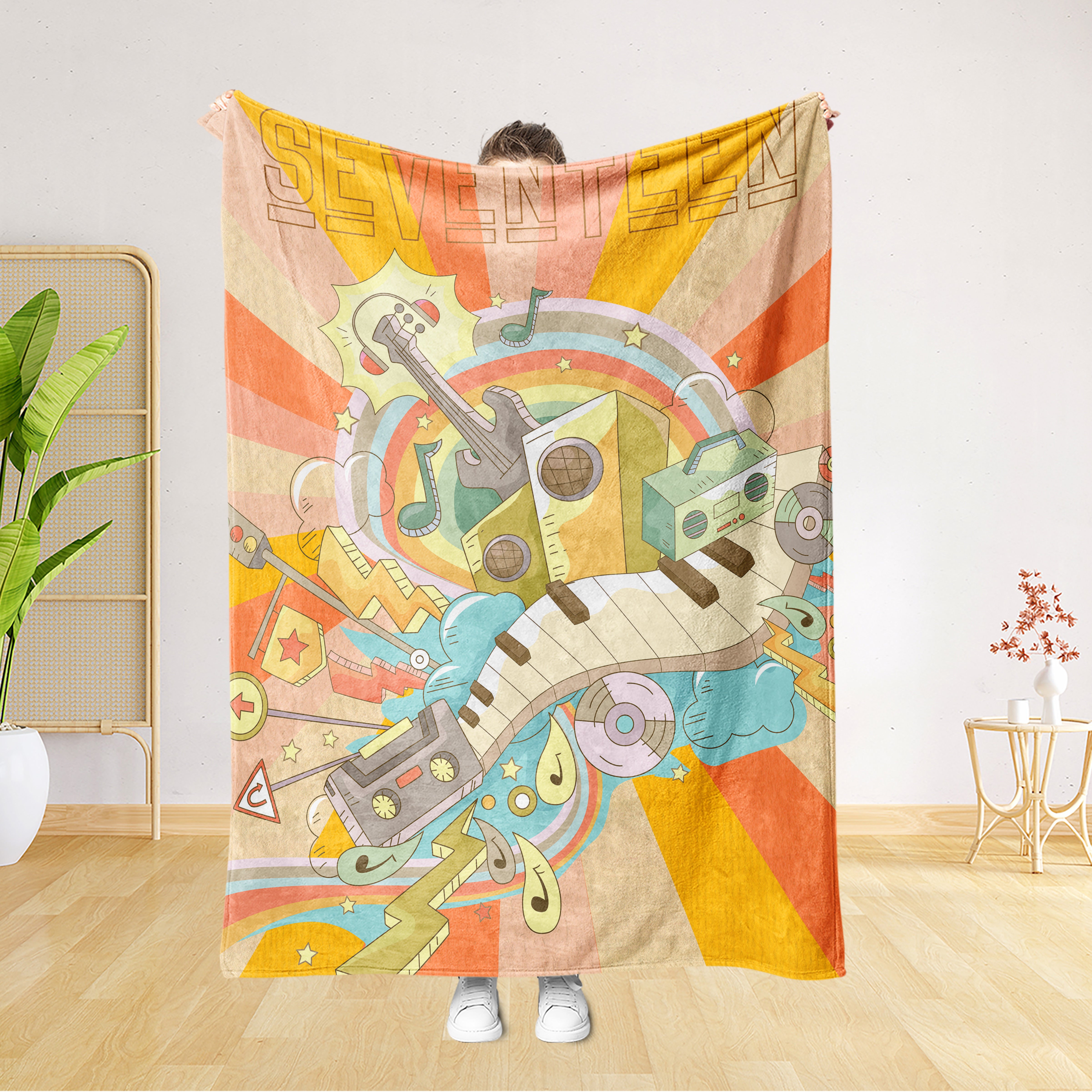 Personalized Music Birthday Blanket, Birthday Seventeen Musical Instrument Blanket, 17 Years Old Teen Birthday Gift Blanket, Birthday Gift