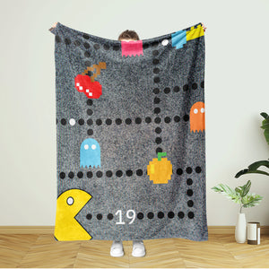 USA Printed Custom Birthday Blanket, 19th Birthday Blanket, Game Blanket, Pacman Blanket, Custom Blanket, Birthday Gift Blanket, Personalized Sherpa Blanket, Fleece Blanket, Gift for Her Him