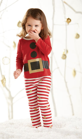 Mud Pie Baby Girls Christmas Holiday Glitter Santa Pajamas