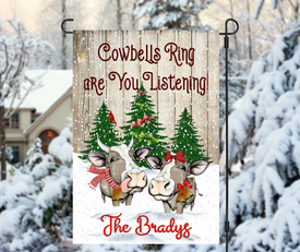 Personalized Christmas Cows Flag, Custom Double Side Christmas Cowbells Ring Farmhouse Garden Flag, House Flag, Christmas Gift