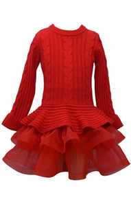 Bonnie Jean Little Girls Christmas Red Knitted Sweater Dress