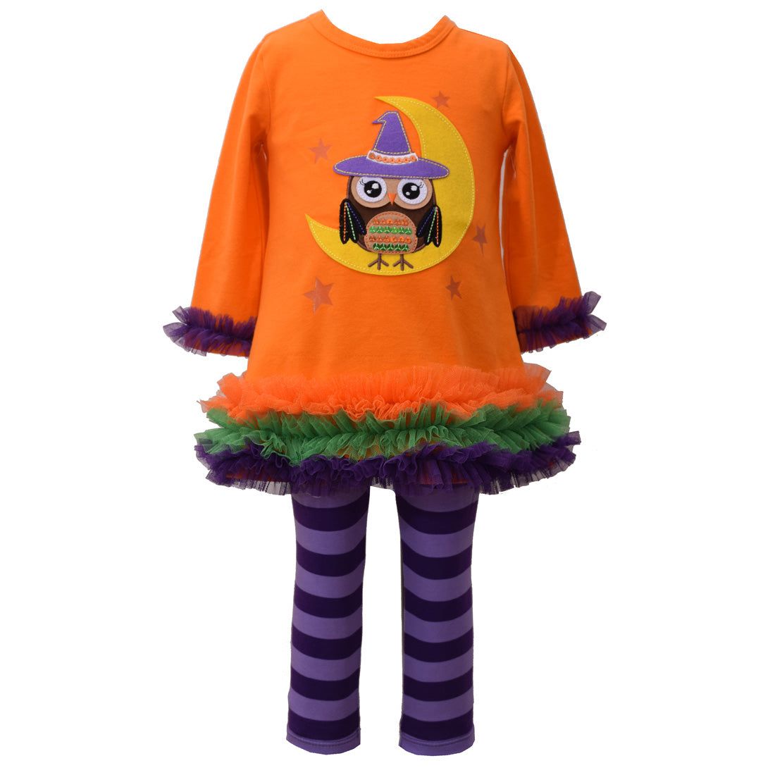 Bonnie Jean Baby Girls Orange Owl Moon Print Halloween 2 Pc Pant Set