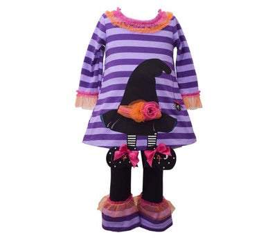 Image of Bonnie Jean Little Girls' Halloween Purple Witch Hat Legging Set