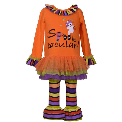 Bonnie Jean Little Girls Orange Halloween Ghost Spooktacular 2 Pc Legging Set