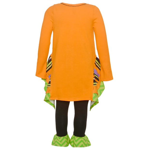 Image of Bonnie Jean Little Girls Orange Spider Web Tunic 2 Pc Legging Outfit