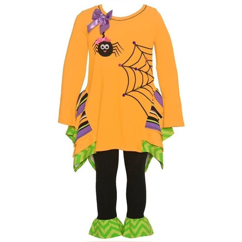 Image of Bonnie Jean Little Girls Orange Spider Web Tunic 2 Pc Legging Outfit