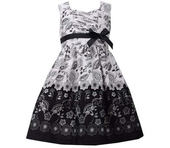 Bonnie Jean Little Girls Black And White Floral Toile Border Dress