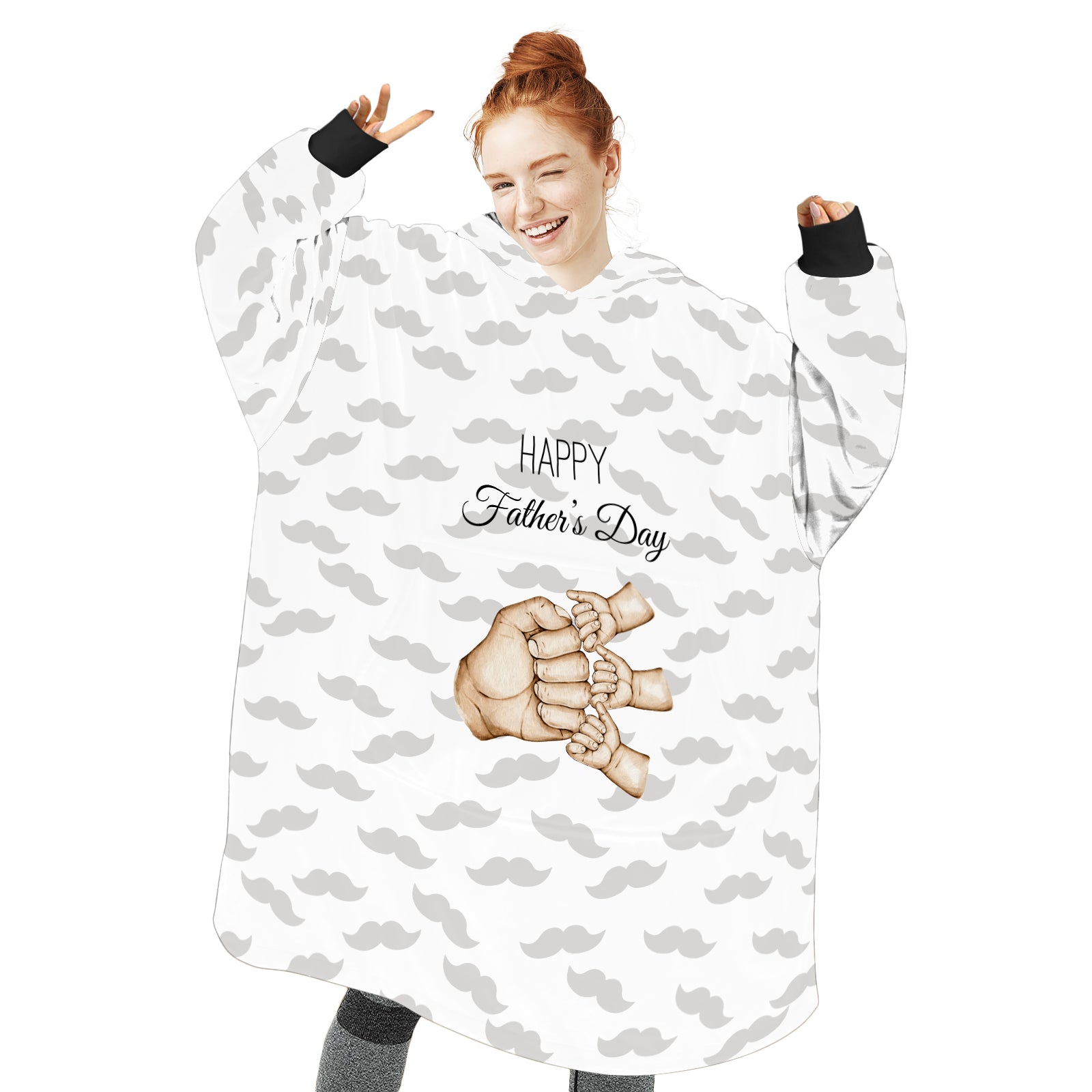 Personalized Blanket Hoodies, Happy Father's Day Dad And Childs Hands Oversized Blanket Hoodie