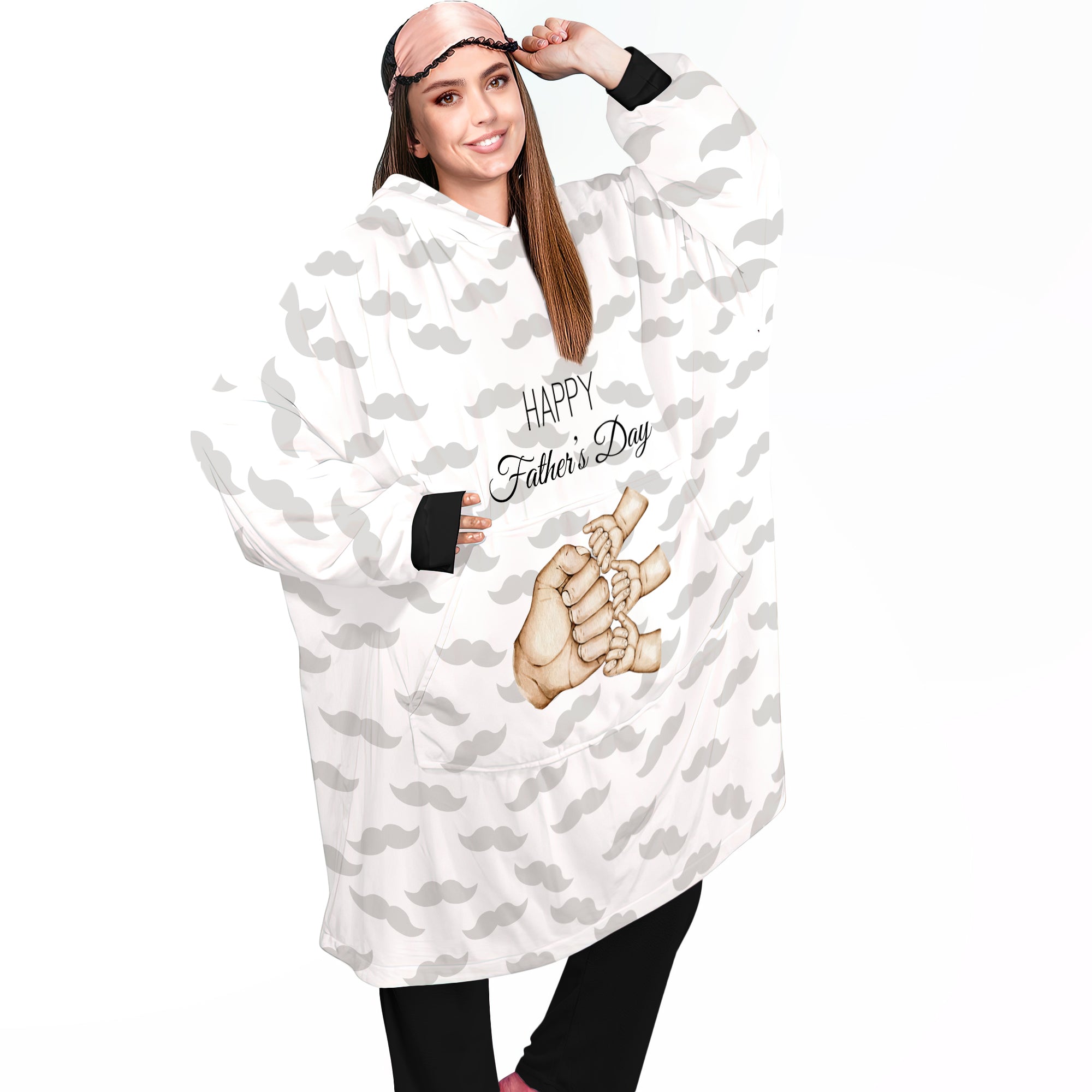 Personalized Blanket Hoodies, Happy Father's Day Dad And Childs Hands Oversized Blanket Hoodie