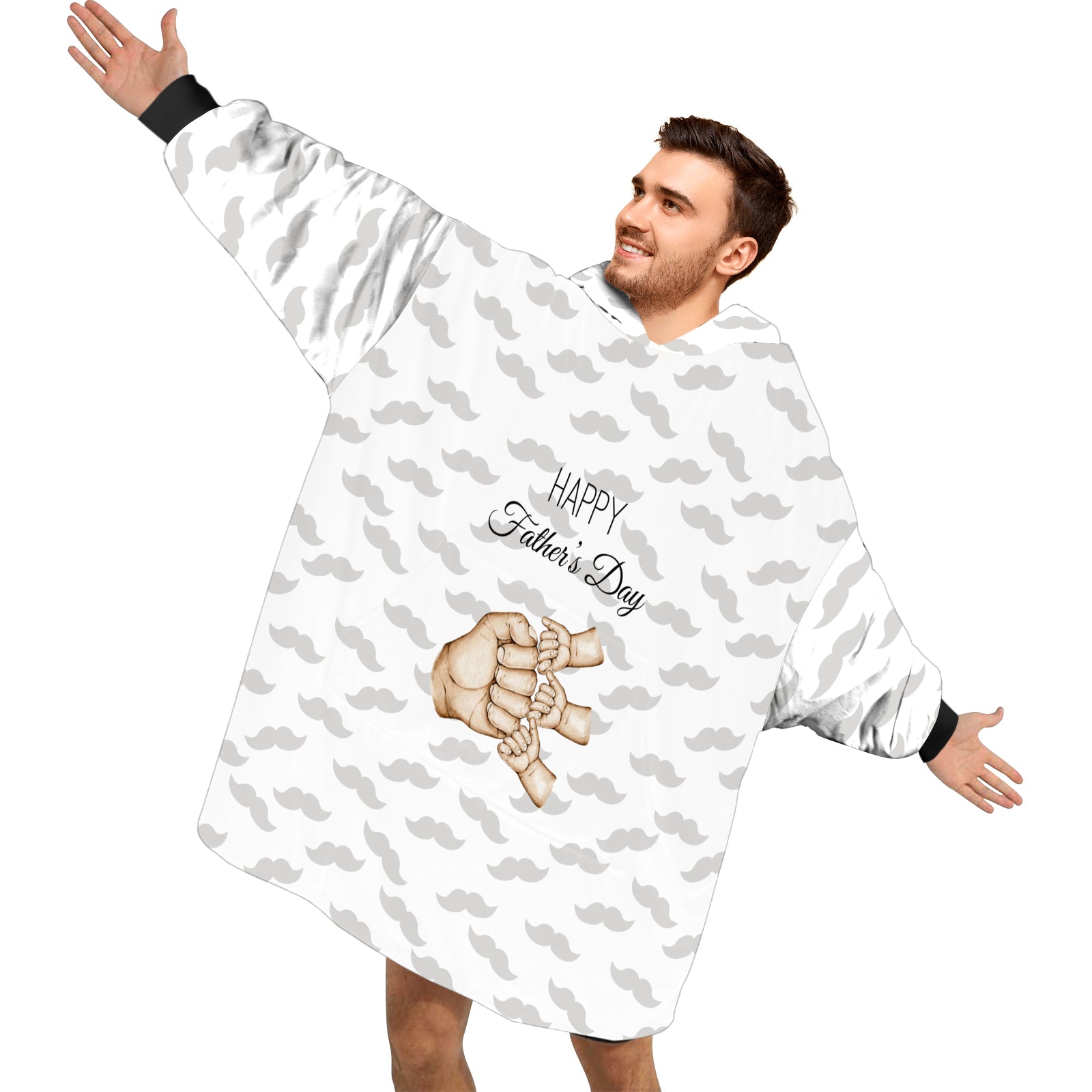 Personalized Blanket Hoodies, Happy Father's Day Dad And Childs Hands Oversized Blanket Hoodie