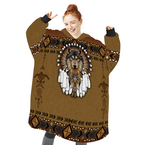 Personalized Blanket Hoodies, Native American Dreamcatcher Wolf Oversized Blanket Hoodie