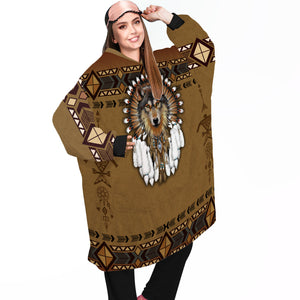 Personalized Blanket Hoodies, Native American Dreamcatcher Wolf Oversized Blanket Hoodie