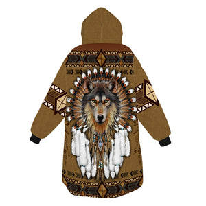 Personalized Blanket Hoodies, Native American Dreamcatcher Wolf Oversized Blanket Hoodie