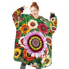 Personalized Blanket Hoodies, Tricolor Daisy Colorful Flowers Oversized Blanket Hoodie